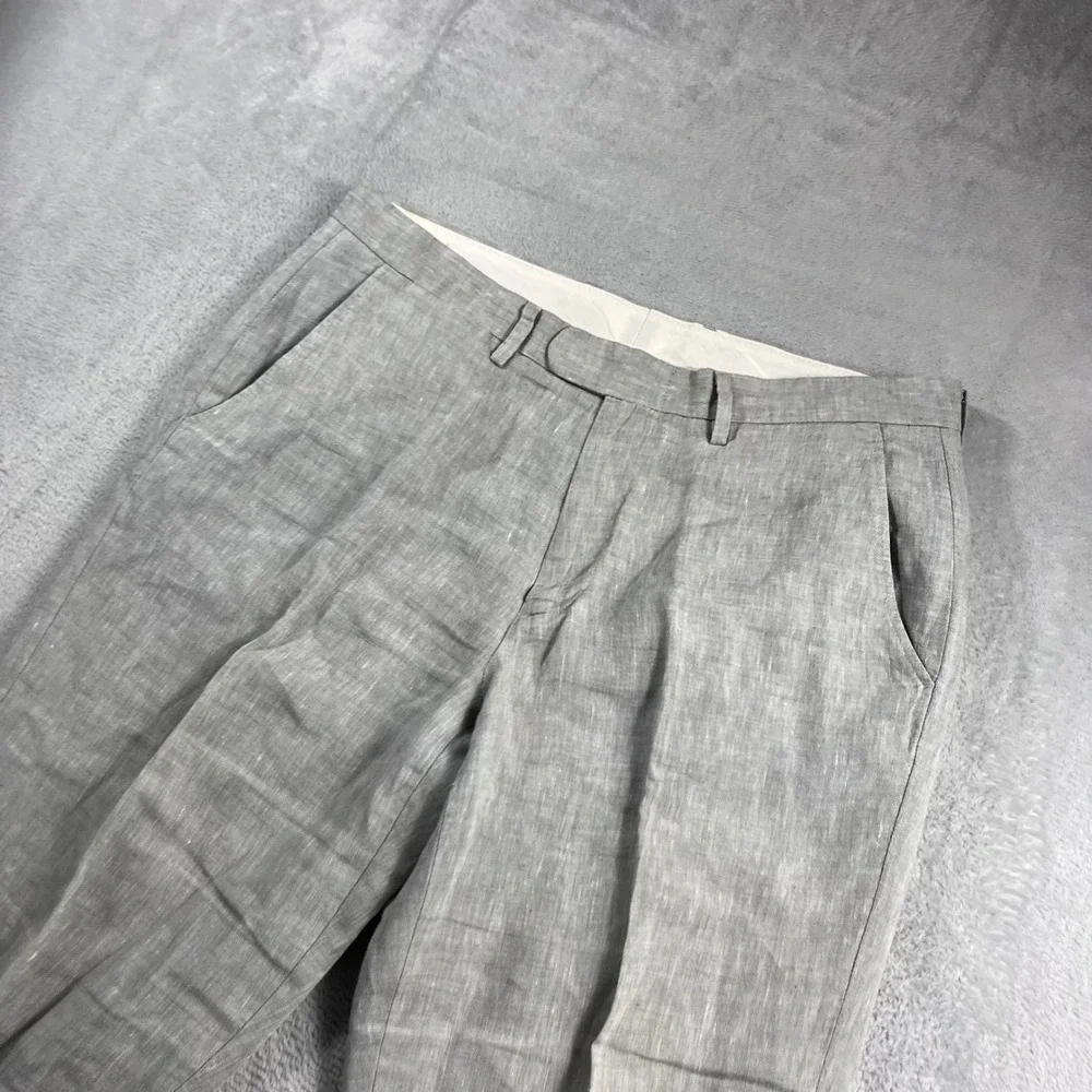 J.Crew Bowery Slim Baird McNutt Irish Linen Dress Pants Light Gray Mens 31x32